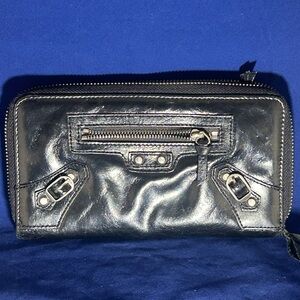 Black Zip-Around Studded Wallet
